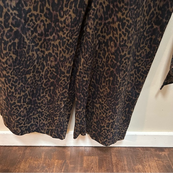 BR~new~Sleeveless Button Front Green Leopard Linen Cotton Wide Leg Jumpsuit sz 4 - Picture 7 of 14